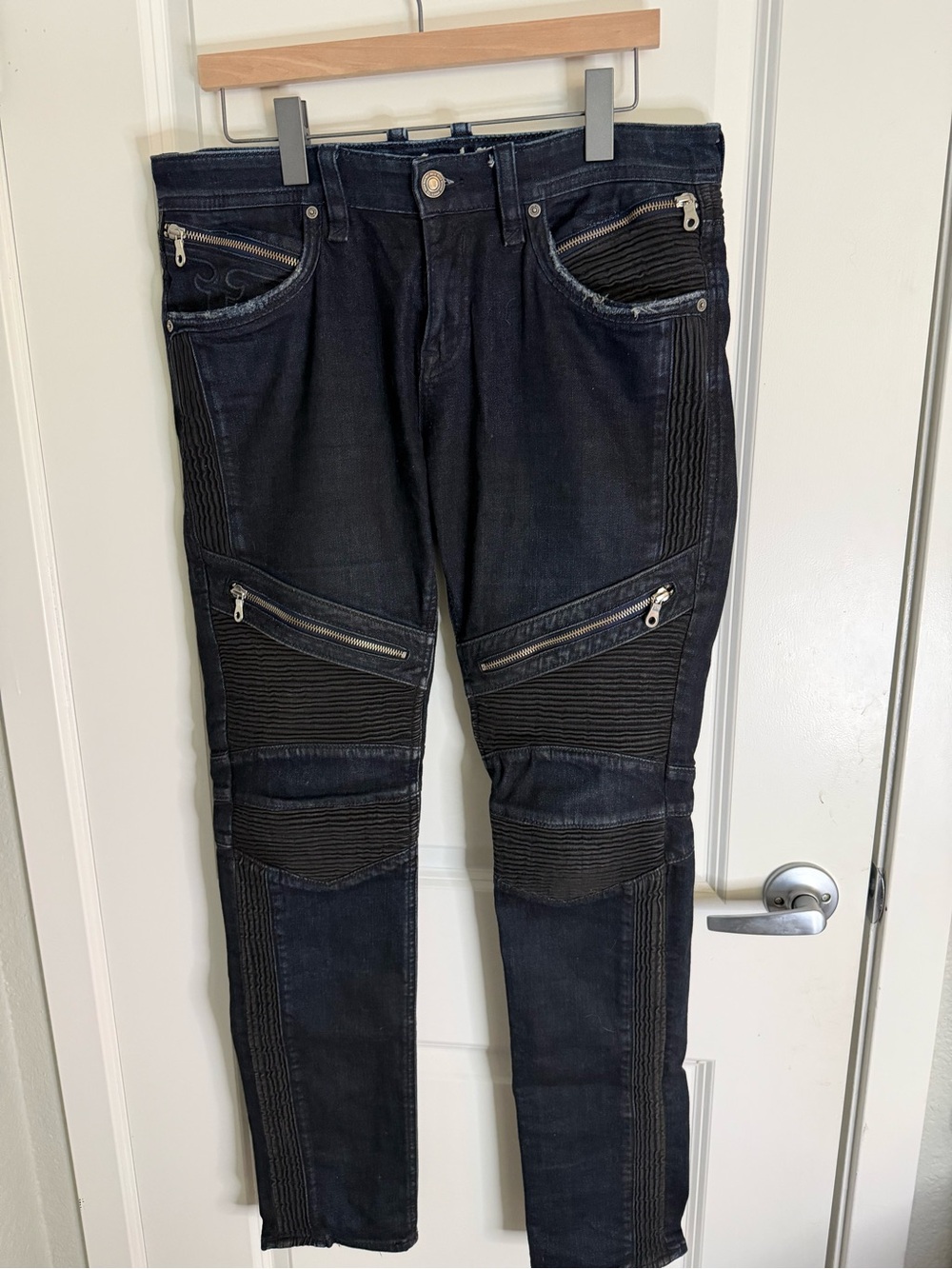 Rock Revival Men's Black Skinny Moto Jeans with Zip Accents